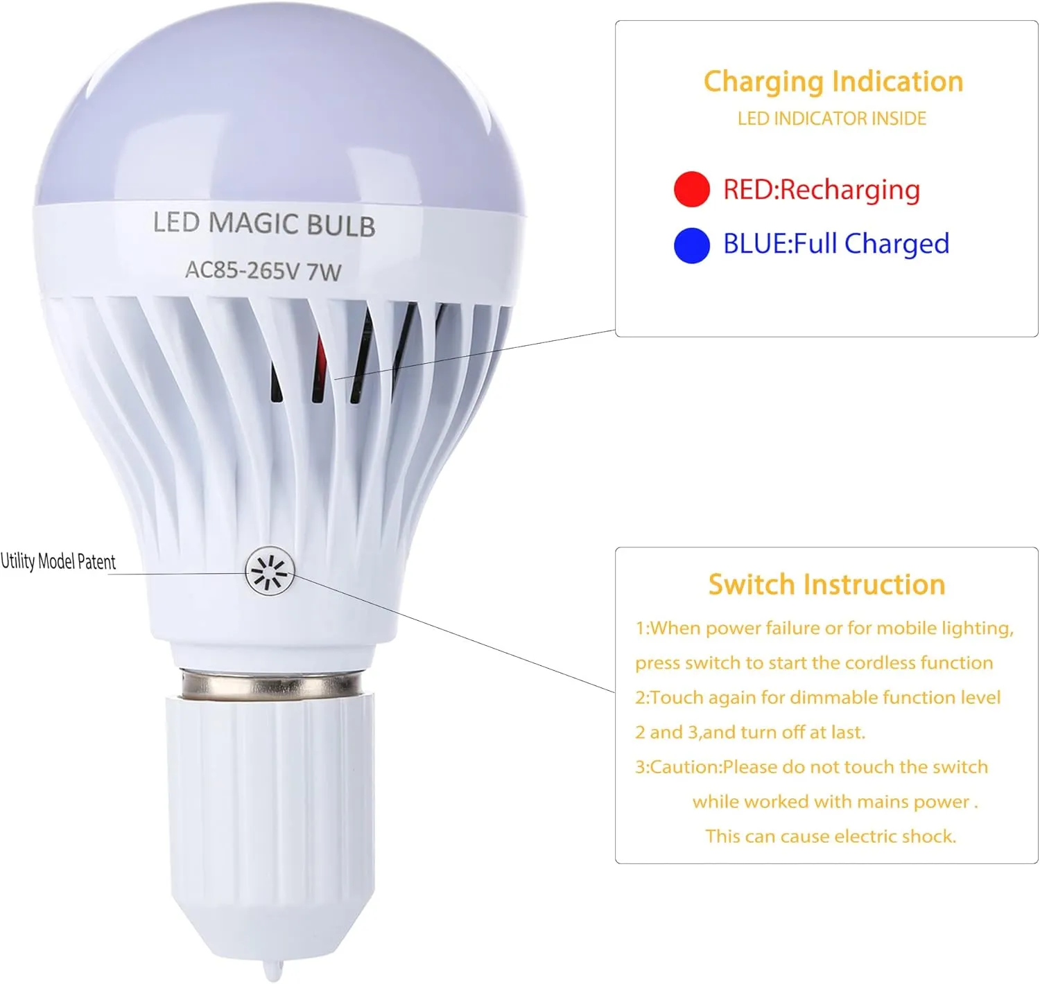 BSOD Rechargeable Light Bulbs, LED Magic Bulb with Remote Controller Warm White Emergency Lamp Without Electricity Battery Operated Light 7W Bulb E26 for Home Indoor Lighting (Warm White 2 Pack)