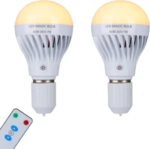 BSOD Rechargeable Light Bulbs, LED Magic Bulb with Remote Controller Warm White Emergency Lamp Without Electricity Battery Operated Light 7W Bulb E26 for Home Indoor Lighting (Warm White 2 Pack)