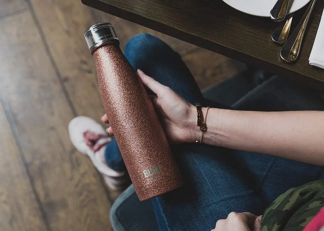 Built C000833 Perfect Seal Leakproof Insulated Water Bottle/Thermal Flask, Stainless Steel, 480 ml, Rose Gold Glitter