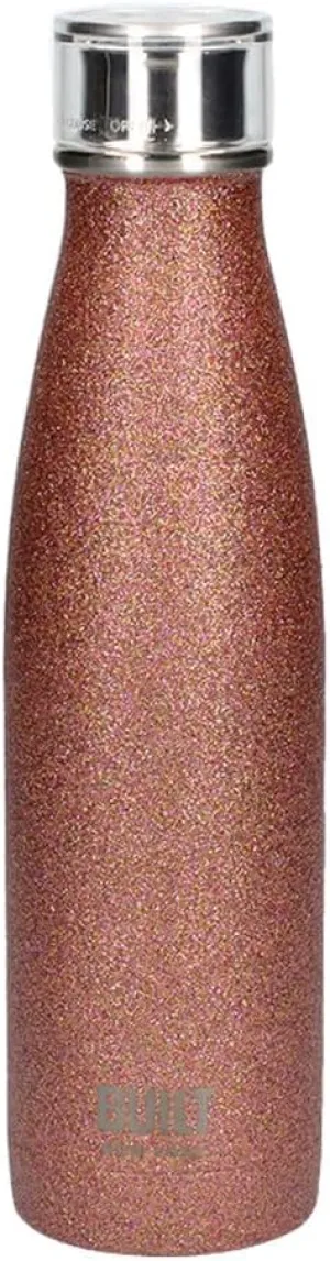 Built C000833 Perfect Seal Leakproof Insulated Water Bottle/Thermal Flask, Stainless Steel, 480 ml, Rose Gold Glitter