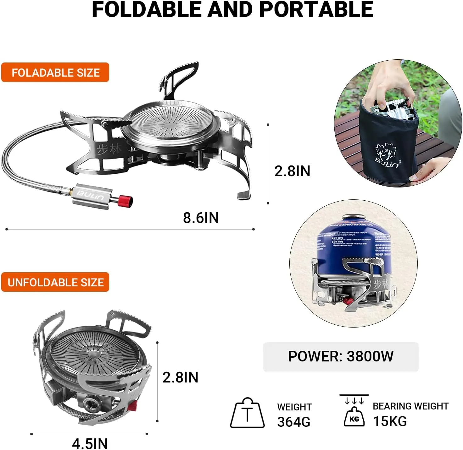 Bulin Backpacking Stove 3800W/5800W/6800W/18000W Camping Gas Stove Portable Camp Stove Folding Lightweight Windproof Propane Stove for Outdoor Camping Hiking