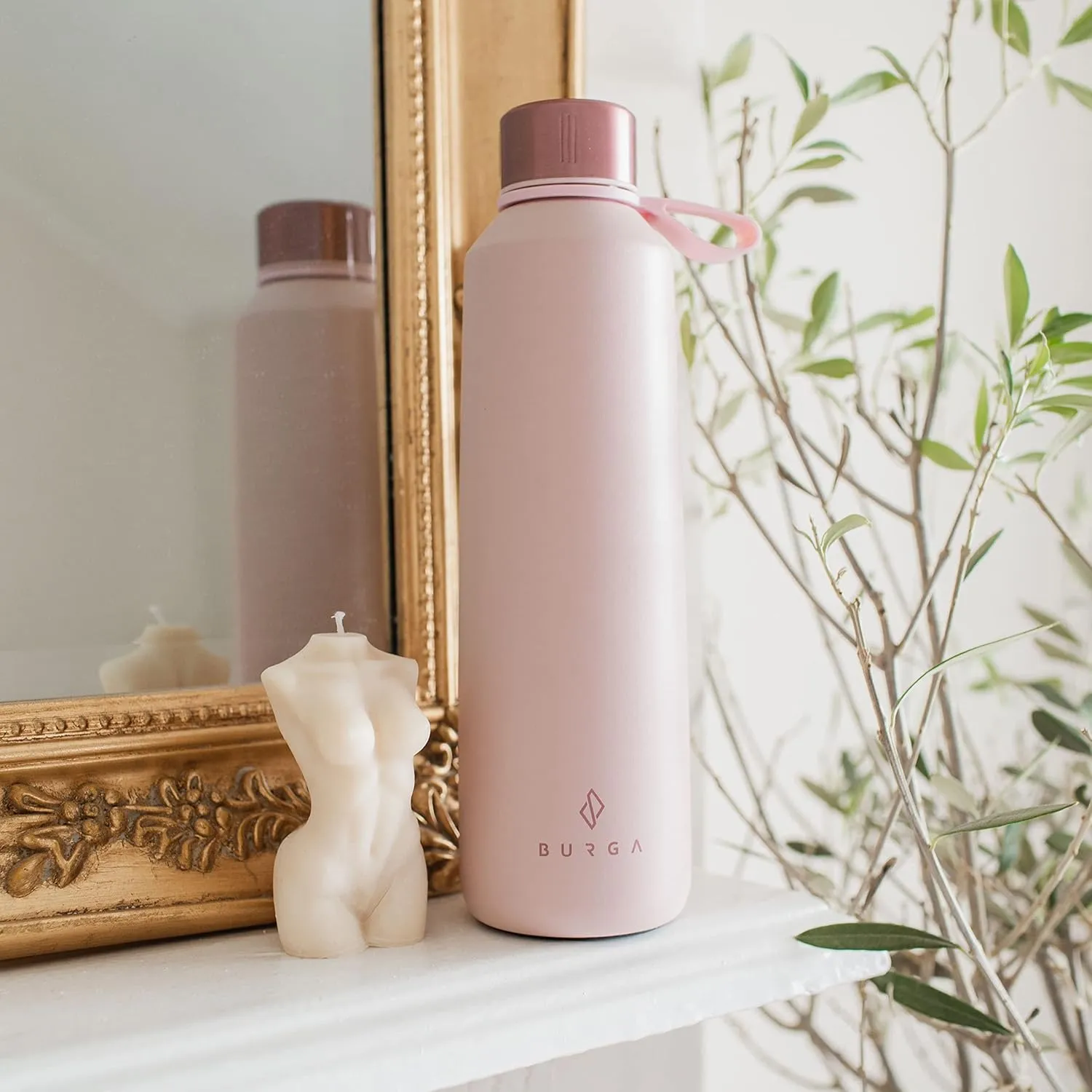 BURGA Insulated Water Bottle (17oz) – Stylish Stainless Steel Water Bottles – Durable Metal Water Bottle Stays Hot or Cold – Anti-Slip, Leak-Proof Reusable Water Bottle – Blush Pink Water Bottle