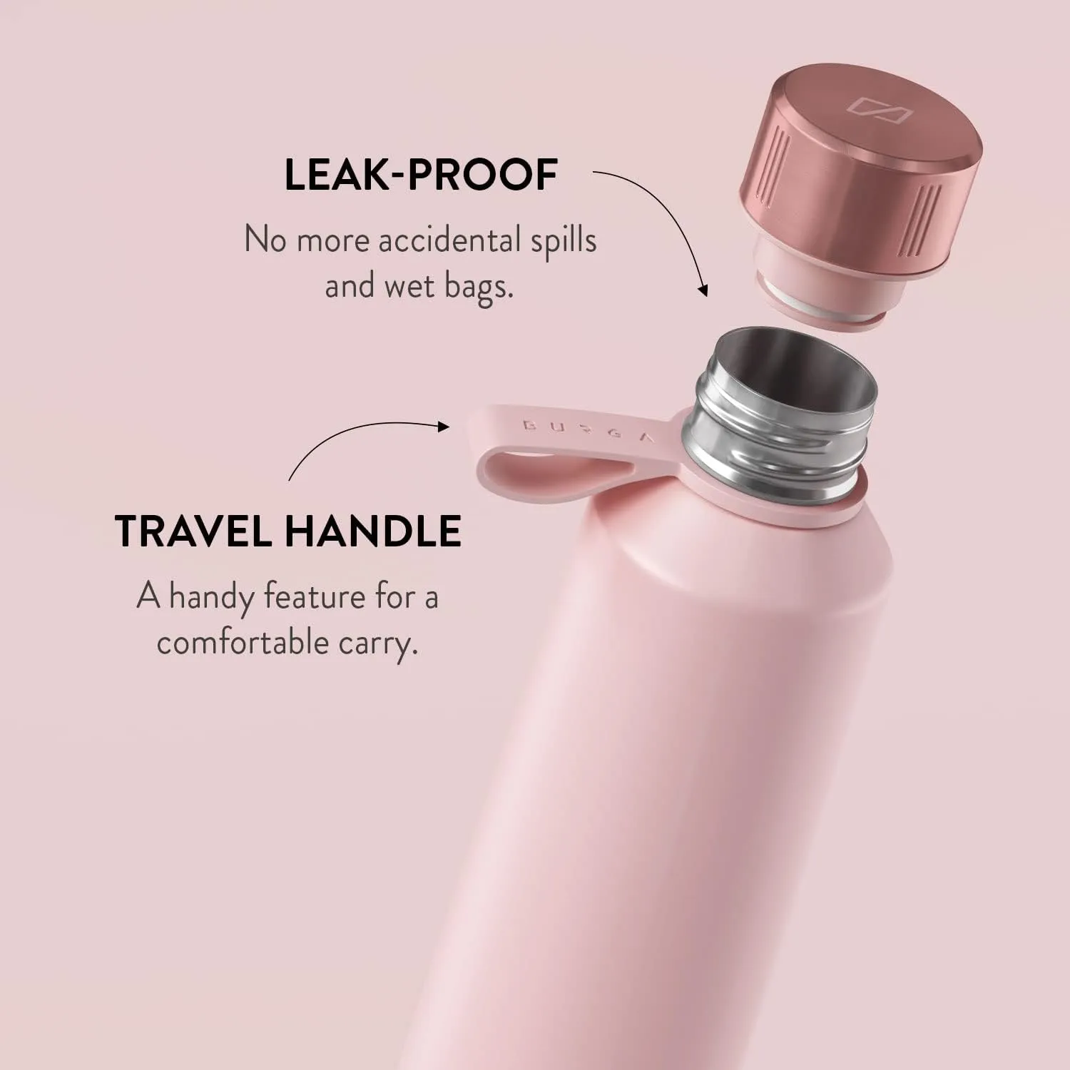 BURGA Insulated Water Bottle (17oz) – Stylish Stainless Steel Water Bottles – Durable Metal Water Bottle Stays Hot or Cold – Anti-Slip, Leak-Proof Reusable Water Bottle – Blush Pink Water Bottle