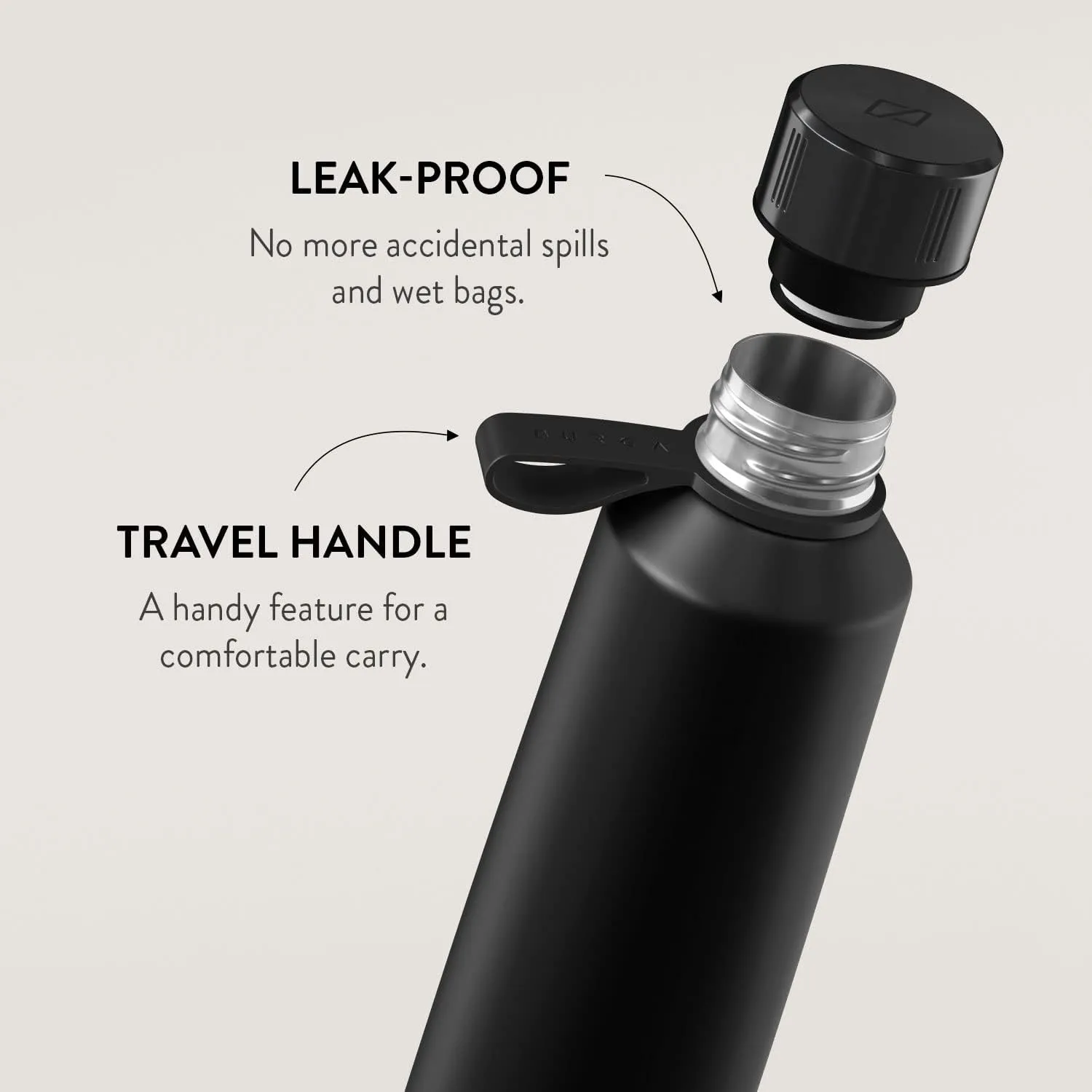 BURGA Insulated Water Bottle (17oz) – Stylish Stainless Steel Water Bottles – Durable Metal Water Bottle Stays Hot or Cold – Anti-Slip, Leak-Proof Reusable Water Bottle – Pure Black Water Bottle