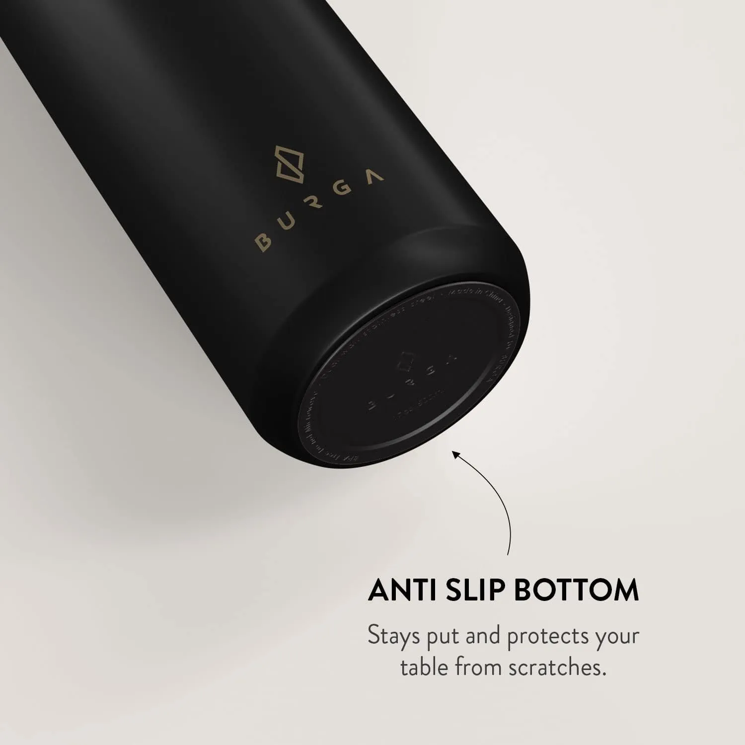 BURGA Insulated Water Bottle (17oz) – Stylish Stainless Steel Water Bottles – Durable Metal Water Bottle Stays Hot or Cold – Anti-Slip, Leak-Proof Reusable Water Bottle – Pure Black Water Bottle