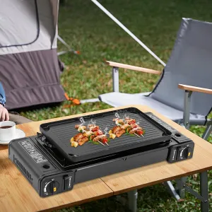 Butane Camping Stove Portable Double Burner Butane Stove with Grill Tray and Storage Case,Auto Ignition Camping Burner LPG for Camping,Hiking,Picnic