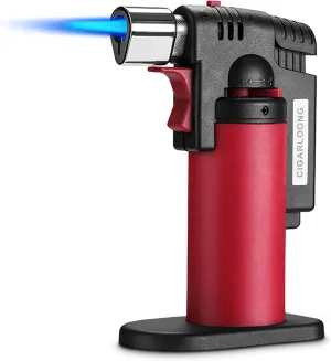 Butane Lighter Large Torch Firepower Adjustable Lockable Gas Refillable Windproof Lighter Jet Flame for Cigar Kitchen BBQ Camping,Matte Red
