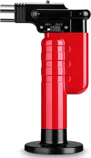 Butane Lighter Large Torch Firepower Adjustable Lockable Gas Refillable Windproof Lighter Jet Flame for Cigar Kitchen BBQ Camping,Red