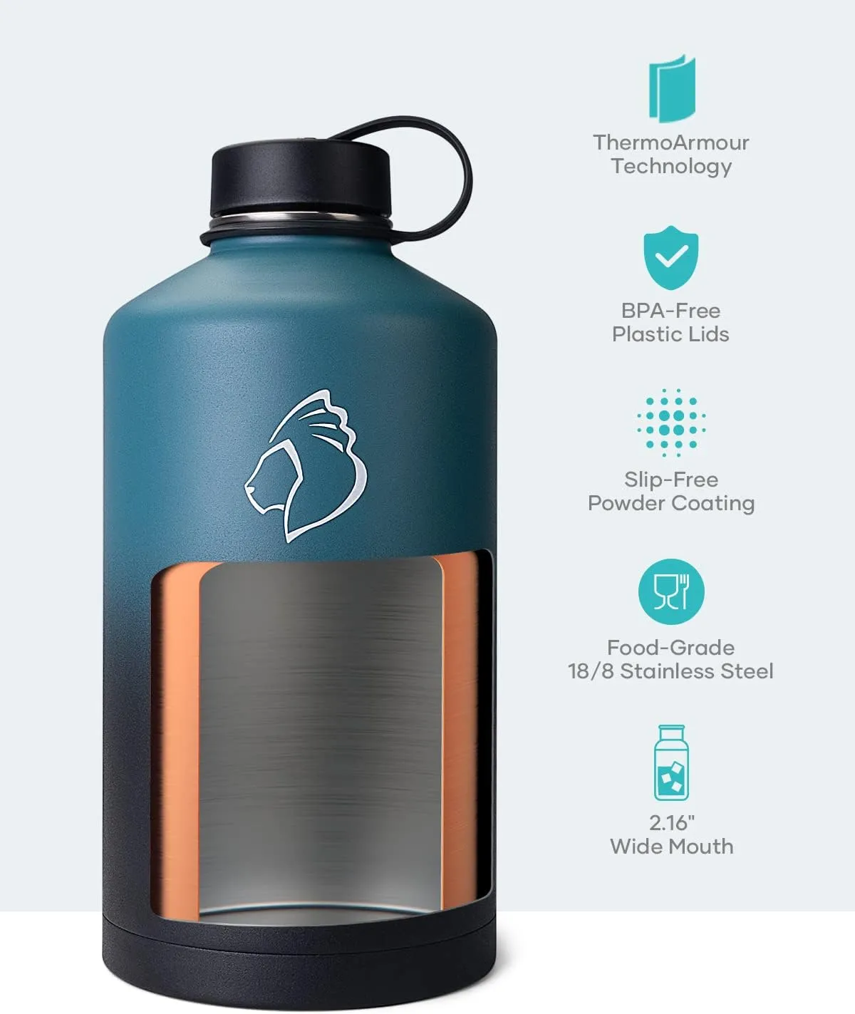 BUZIO 1 Gallon Water Bottle Insulated with Straw Lid, 128oz Large Water Jug Stainless Steel Metal Vacuum Water Flask Leak Proof 18/8 Food Grade Thermo Mug Keep Cold 48H & Hot 24H, Indigo Crush