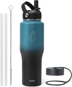 BUZIO 32oz Insulated Water Bottle Fits in Cup Holder, Stainless Steel Tumbler with Straw, Double Wall Metal Water Bottle for Hot Cold, BPA-Free Sweat-Proof Water Flask for Sports, Indigo Crush