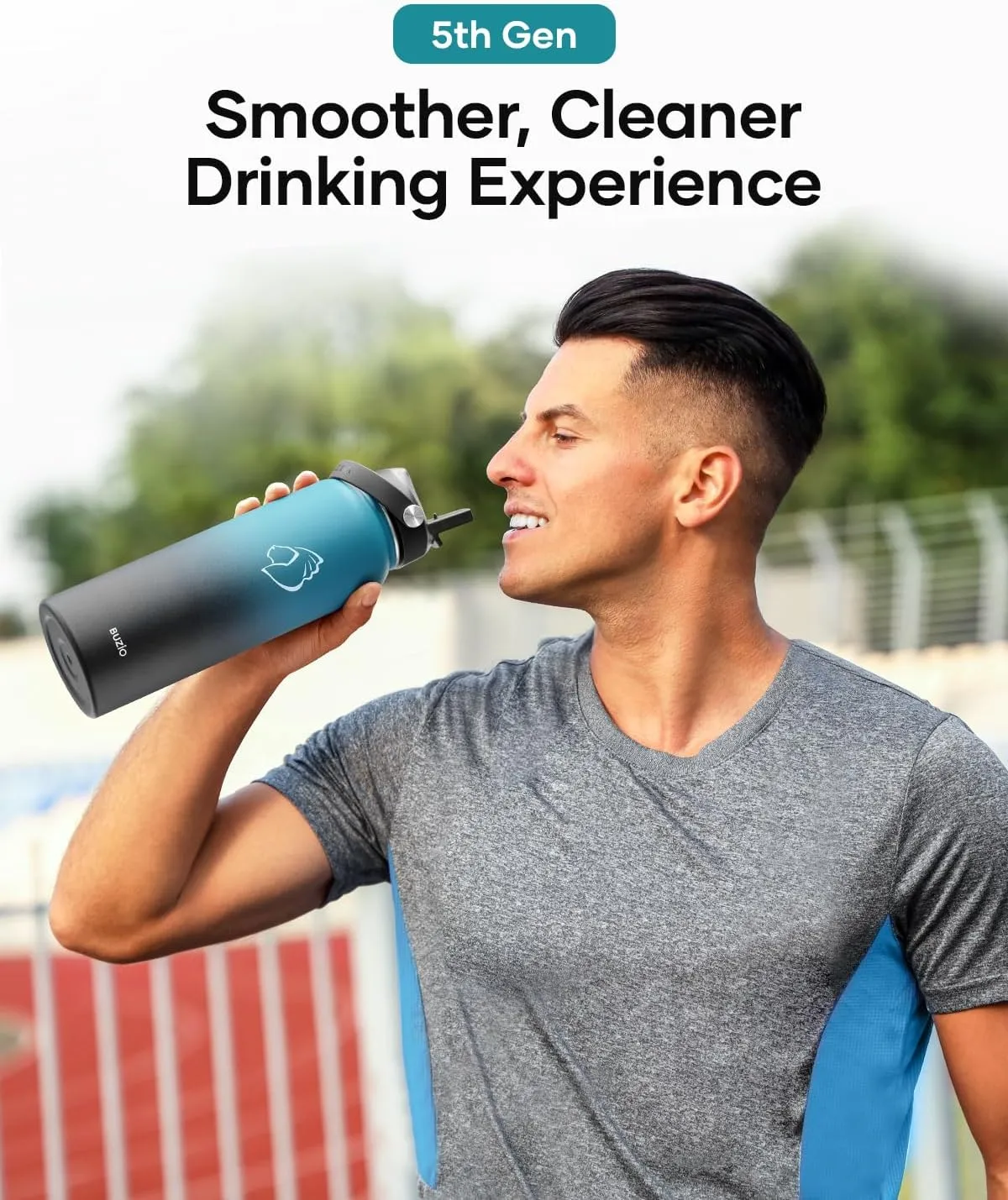BUZIO Insulated Filtered Water Bottle, Stainless Steel Travel Bottle with Carbon Filter and Straw Lid, Reusable for Clean Drinking Water On The Go, Cold for 48 Hours, 40oz, Indigo Crush