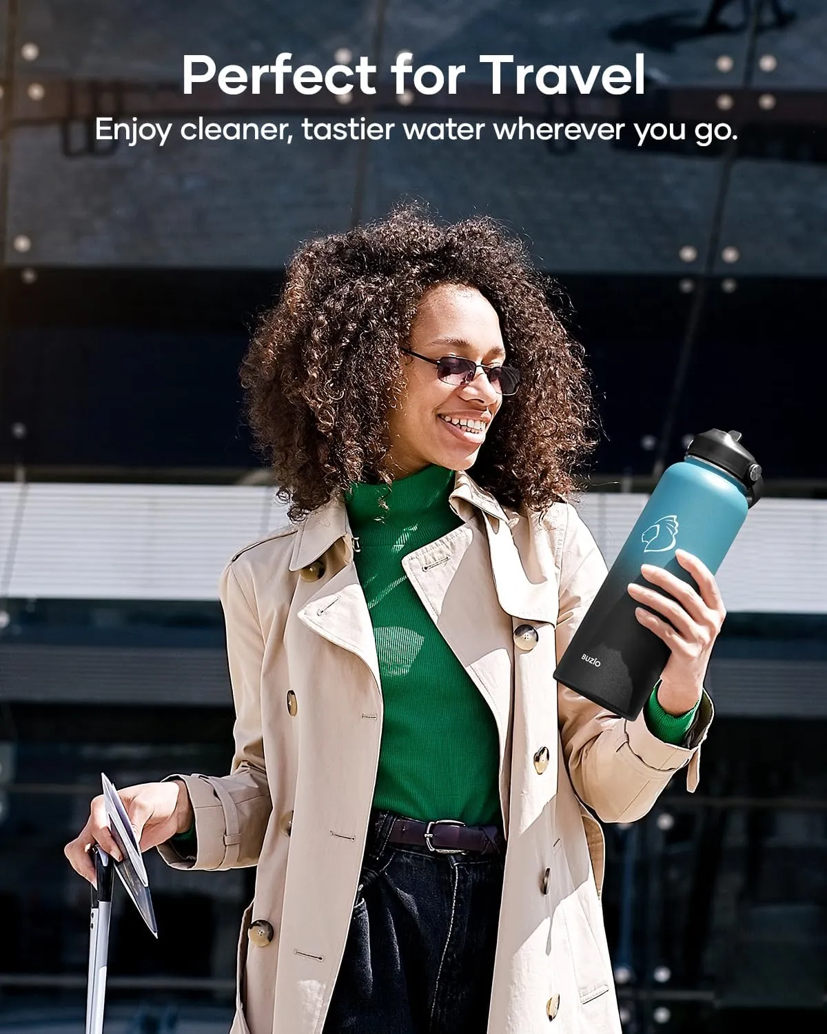 BUZIO Insulated Filtered Water Bottle, Stainless Steel Travel Bottle with Carbon Filter and Straw Lid, Reusable for Clean Drinking Water On The Go, Cold for 48 Hours, 40oz, Indigo Crush