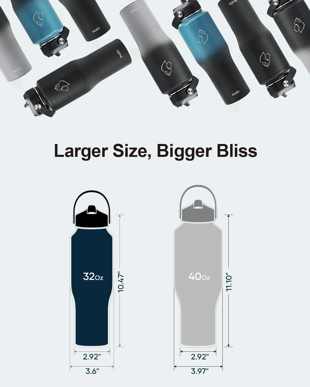 BUZIO Stainless Steel Water Bottle Vacuum Insulated (Cold for 48 Hrs, Hot for 24 Hrs),32oz Tumbler Travel Flask with Straw Lid and Flex Cap, Fit in Any Car Cup Holder,Bubble Gum