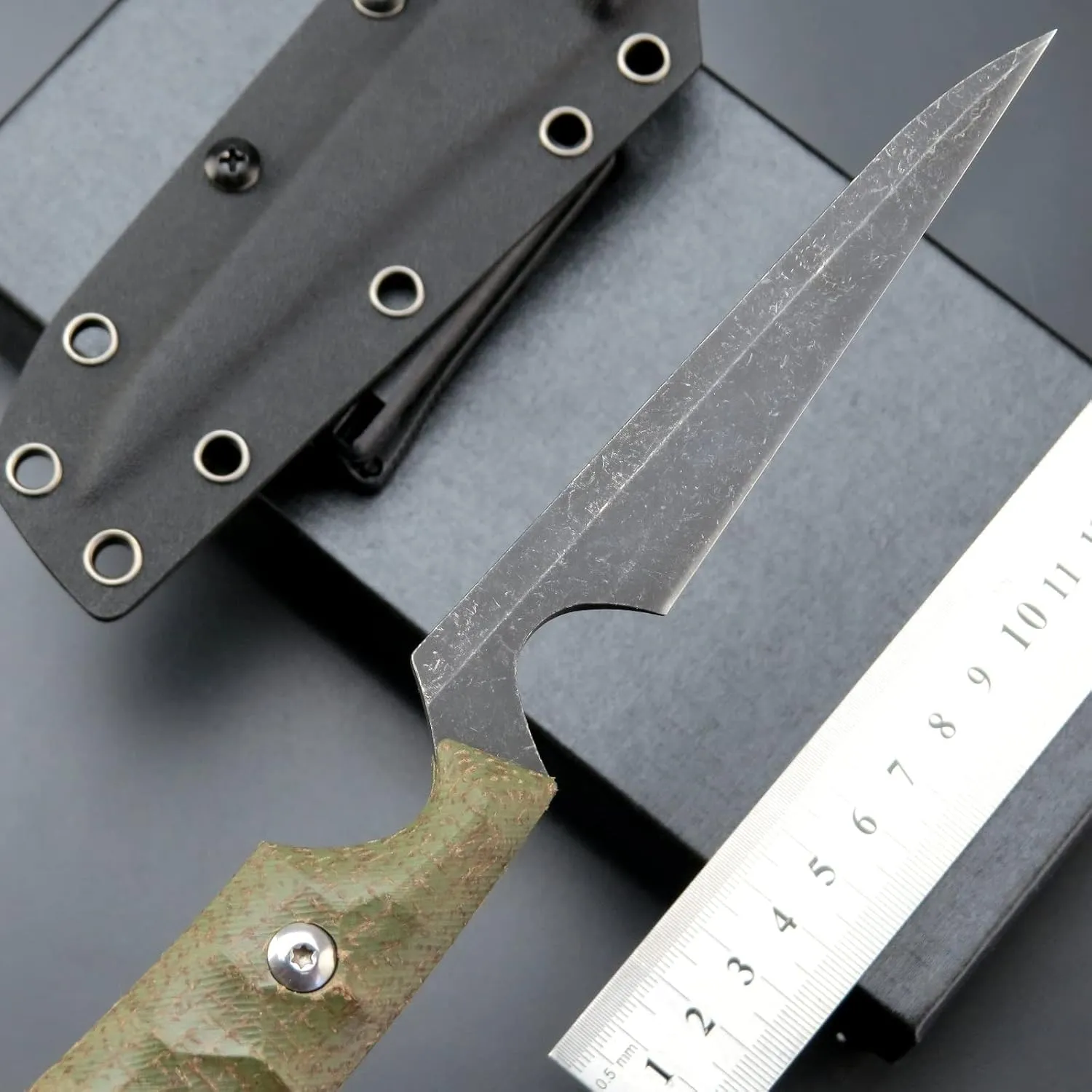 C1291 Fixed Blade Knife Outdoor Camping Hunting Field Knife D2 Blade with Micarta Handle Waist Clip EDC Kydex Sheath(Green)
