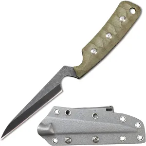 C1291 Fixed Blade Knife Outdoor Camping Hunting Field Knife D2 Blade with Micarta Handle Waist Clip EDC Kydex Sheath(Green)