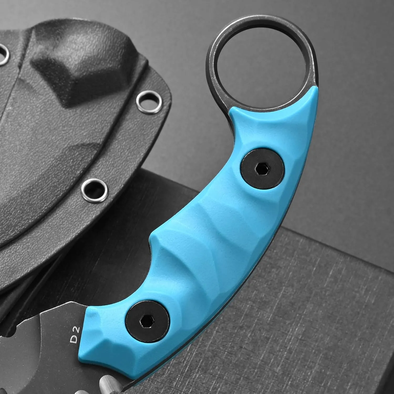 C1691N Fixed Blade Knife,D2 Steel Nylon Fiberglass Handle Outdoor Claw Knife for Survival, Hiking, Camping with Kydex Sheaths(Blue)