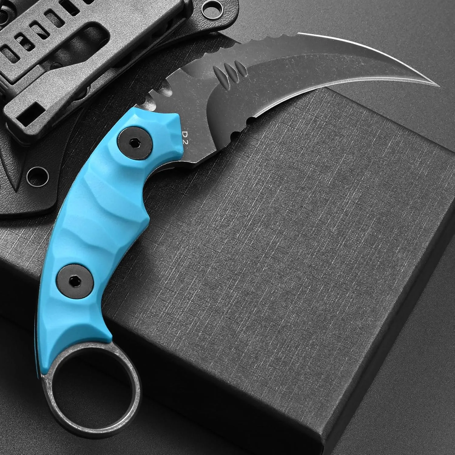 C1691N Fixed Blade Knife,D2 Steel Nylon Fiberglass Handle Outdoor Claw Knife for Survival, Hiking, Camping with Kydex Sheaths(Blue)