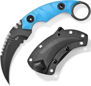 C1691N Fixed Blade Knife,D2 Steel Nylon Fiberglass Handle Outdoor Claw Knife for Survival, Hiking, Camping with Kydex Sheaths(Blue)