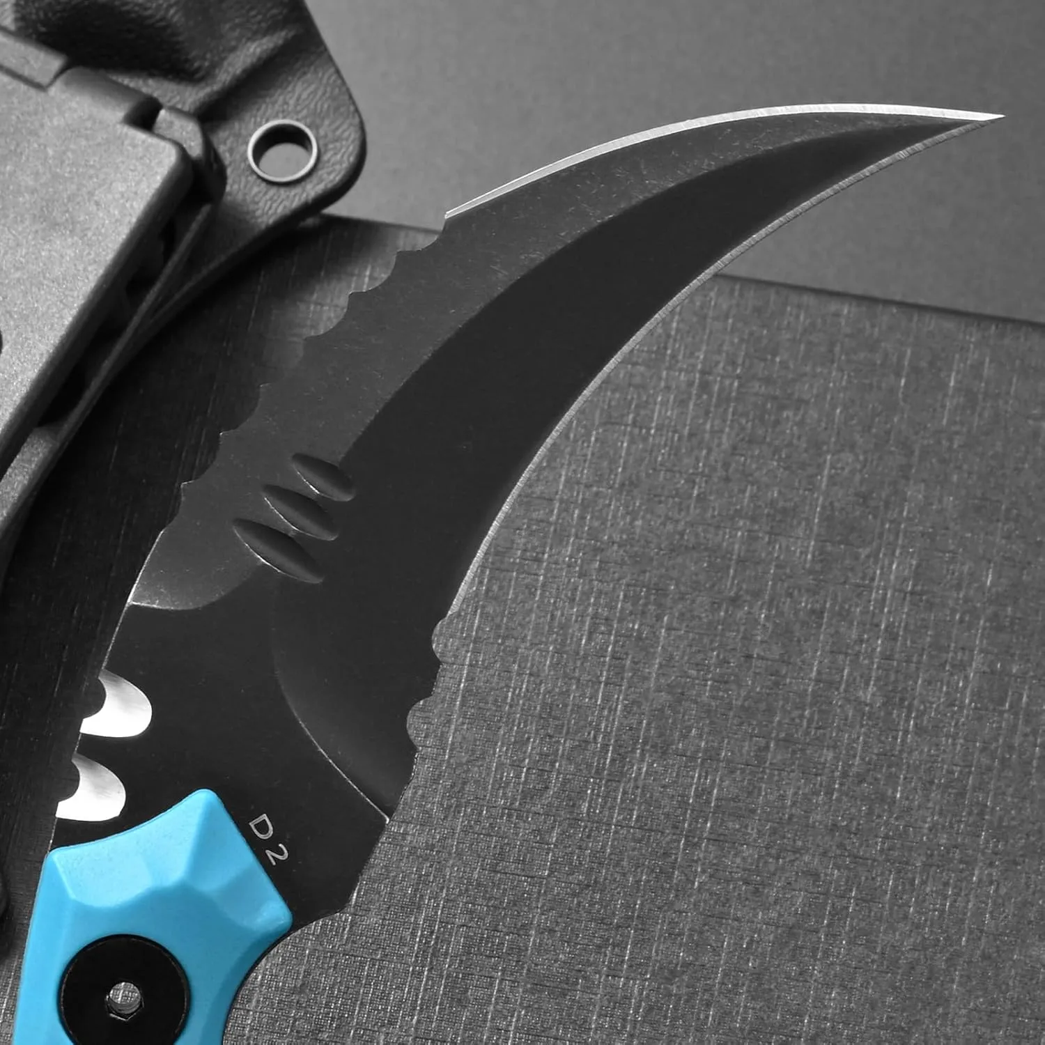 C1691N Fixed Blade Knife,D2 Steel Nylon Fiberglass Handle Outdoor Claw Knife for Survival, Hiking, Camping with Kydex Sheaths(Blue)