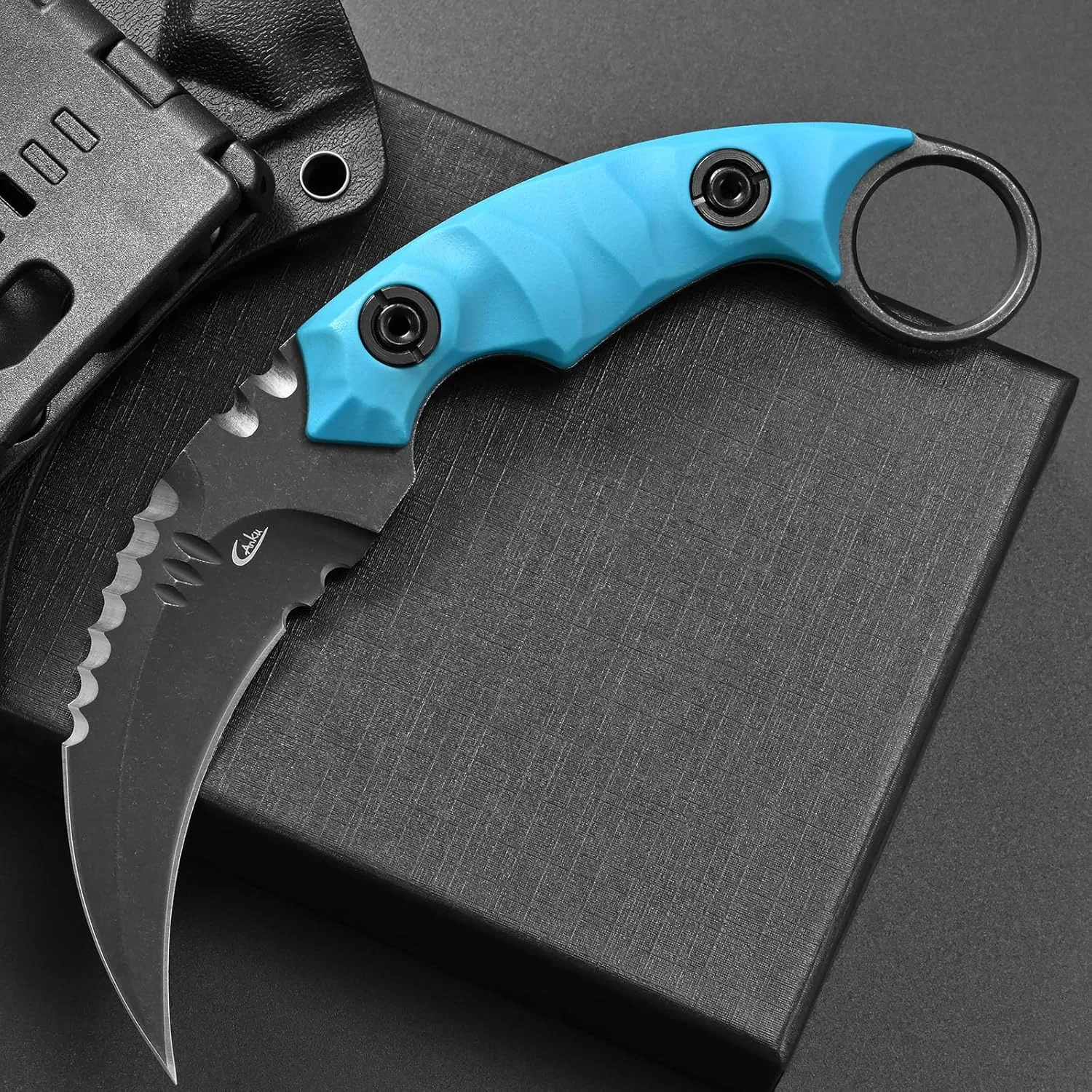 C1691N Fixed Blade Knife,D2 Steel Nylon Fiberglass Handle Outdoor Claw Knife for Survival, Hiking, Camping with Kydex Sheaths(Blue)