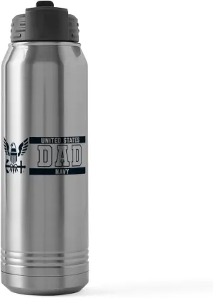 CafePress U.S. Navy Dad Blue And White Horizontal 30 Oz Stainless Steel Water Bottle 30 oz (887 ml) Stainless Steel Water Bottle