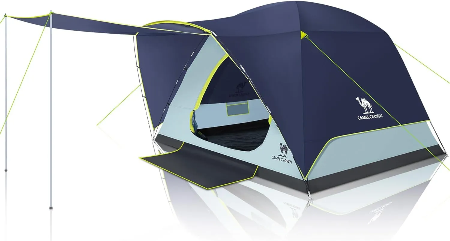 CAMEL CROWN Tents for Camping, 3/4/5/6 Person Waterproof Tent Skydome Camping Tent Easy Setup Backpacking Family Tents with Floor Mats and Attached Porch for Outdoor Hiking