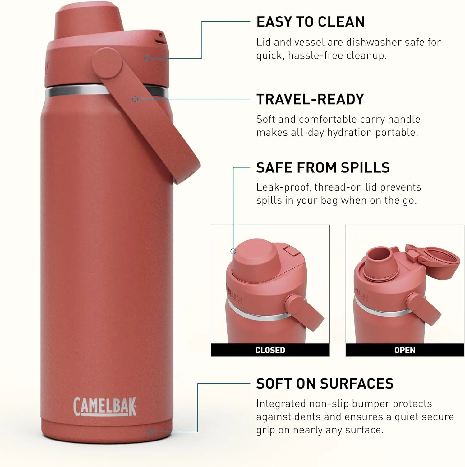 CamelBak Thrive Chug Water Bottle 20oz - Insulated Stainless Steel, Sierra Red