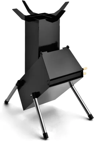 Camp Wood Stove，Adjustable Fire Size, Portable Picnic Camping Barbecue Grill, Wood Burner Stove Carbon Steel Rocket Stove, Suitable for Garden Backyard, Outdoor