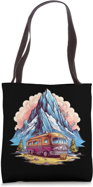 Camper Van Caravan Motorhome Mobile Home RV Camping Mountain Tote Bag