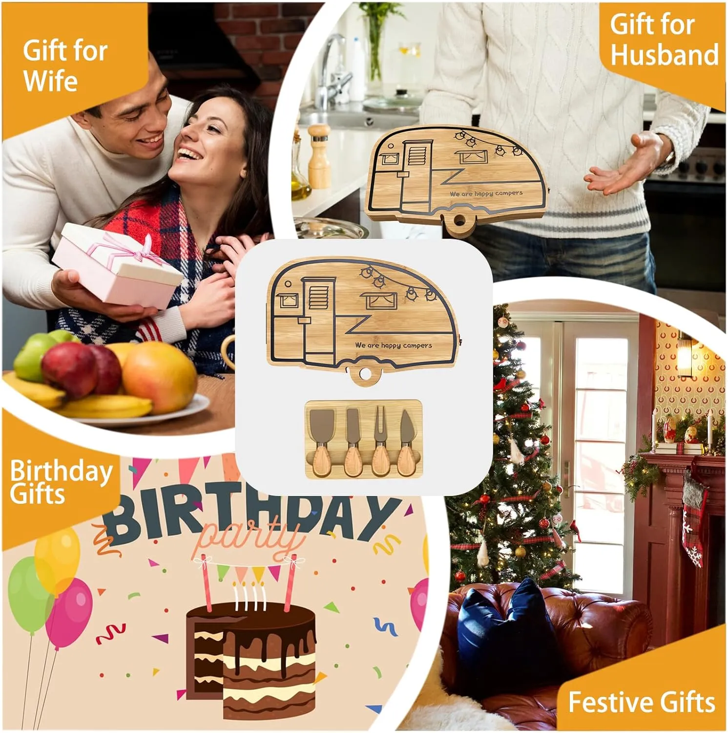 Camping Cheese Board and Knife Set Foldable Bamboo Charcuterie Boards Gift Unique Cheese Cutting Board Birthday Gifts for Mom Dad House Warming Gifts for Women Men Wedding Gifts for Couple