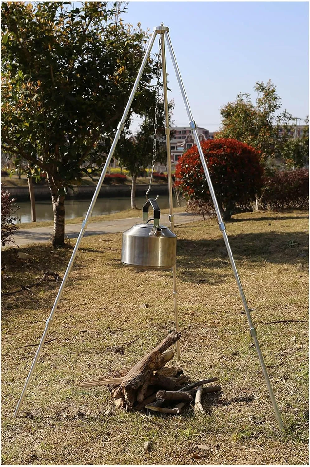Camping Cooking Combo: Portable Fire Tripod & 1.5L Stainless Steel Kettle Bundle - Adjustable Grill Rack, Fast Boiling, All-in-One Outdoor Cooking Kit for Camping, Backpacking, and Survival