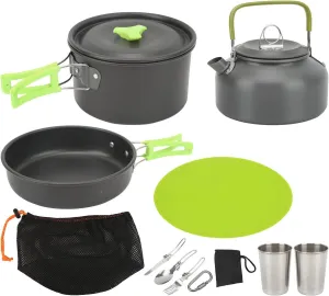 Camping Cooking Set Portable Cookware Kit for Backpacking Pot Pan Teapot with Foldable Utensils