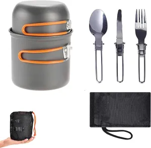 Camping Cookware Mess Kit, Aluminum Backpacking Pot, Cooking Pot and Stovetop Kettle, for Backpacking and Outdoor Activities(Orange)