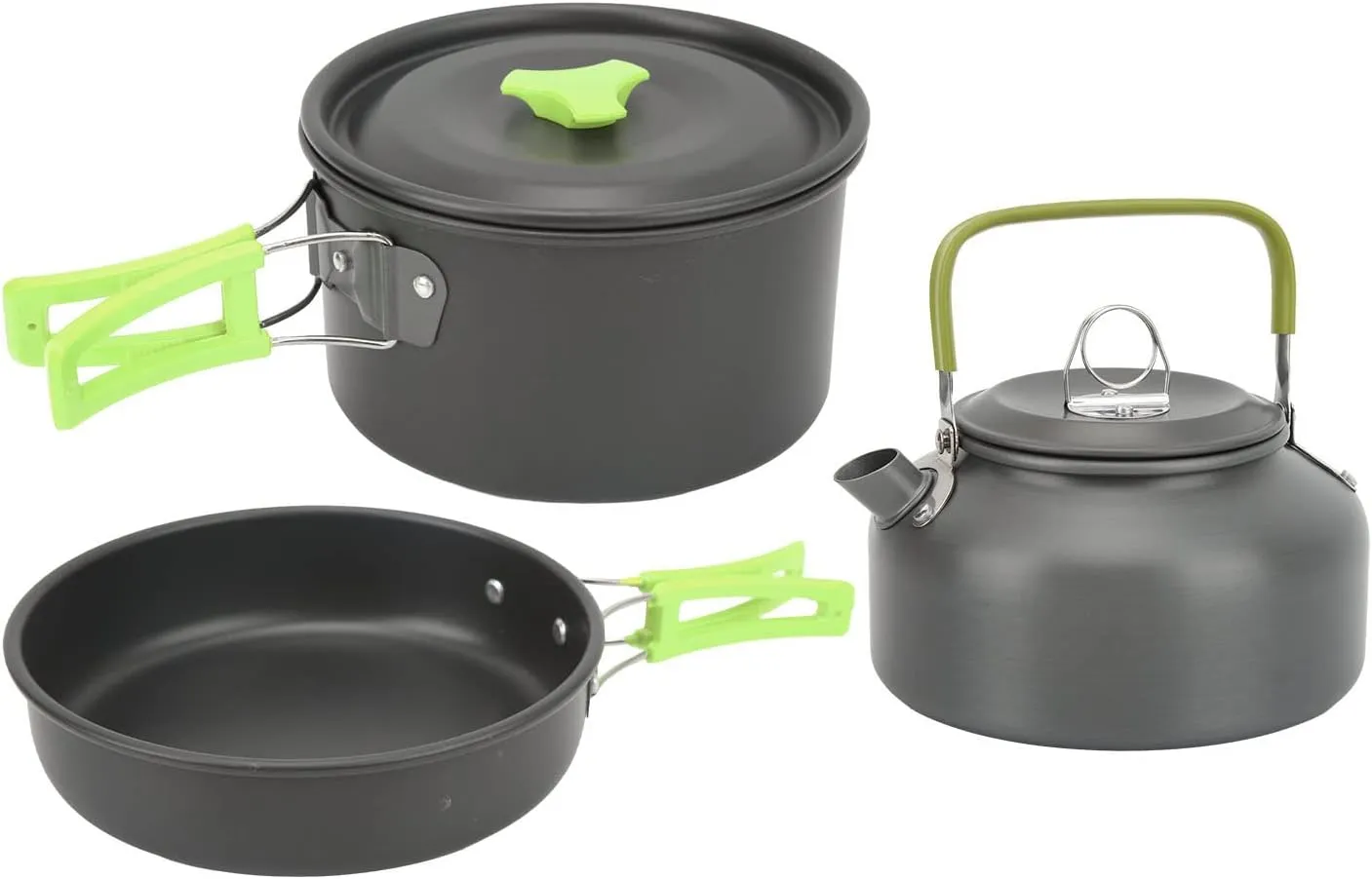 Camping Cookware Mess Kit Portable Camping Cooking Set for Backpacking Pot Pan Teapot Folding Fork Knife Spoon Kit