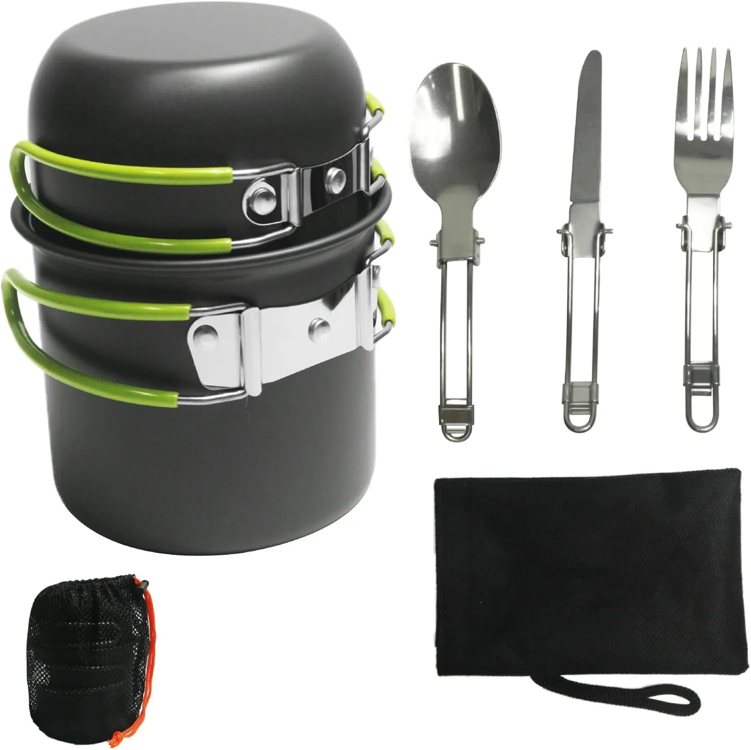 Camping Cookware Set with Nonstick Pots, Stainless Steel Utensils and Storage Bag, Portable Outdoor Cooking Kit