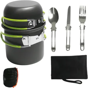 Camping Cookware Set with Nonstick Pots, Stainless Steel Utensils and Storage Bag, Portable Outdoor Cooking Kit