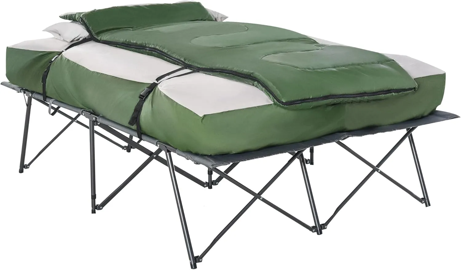 Camping Cot Folding Outdoor Camping Travel Cot With Pad, 75.5"Wx50"Dx25.25"H (Extended Bed), Elevated Tent With Sleeping Bag, Soft And Comfortable For Outdoor Travel Camp Beach Vacation (Green)