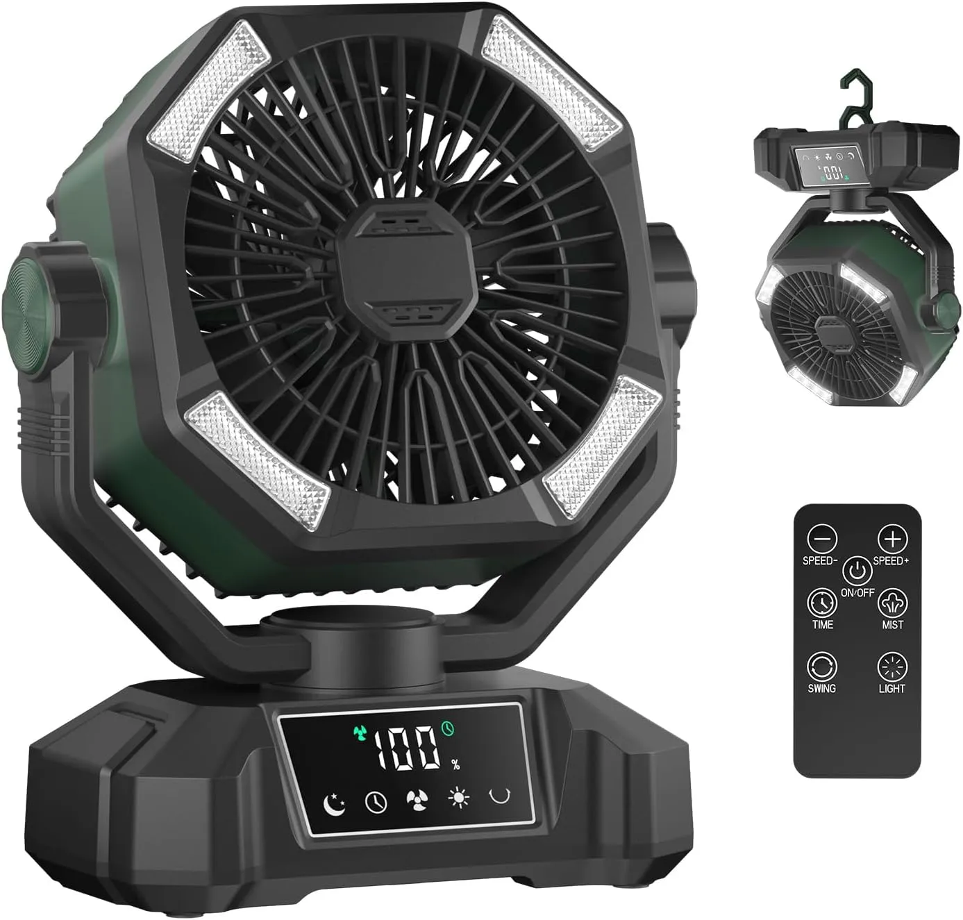 Camping Fans, 20000mAh Rechargeable Desk Fan with LED Lantern Light, Portable Battery Powered Fan with Remote, USB-C Fast Charging, Oscillating Camping Fan for Tents, Camp, Travel (Forest Green)