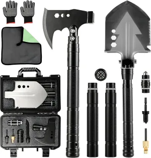 Camping Foldable Digging Shovel,MultiTool Steel Tactical Kit, Military Survival Shovel, Military Survival Gear Car, Emergency Compact, Off-Road Heavy Duty (Axe Shovel Set)