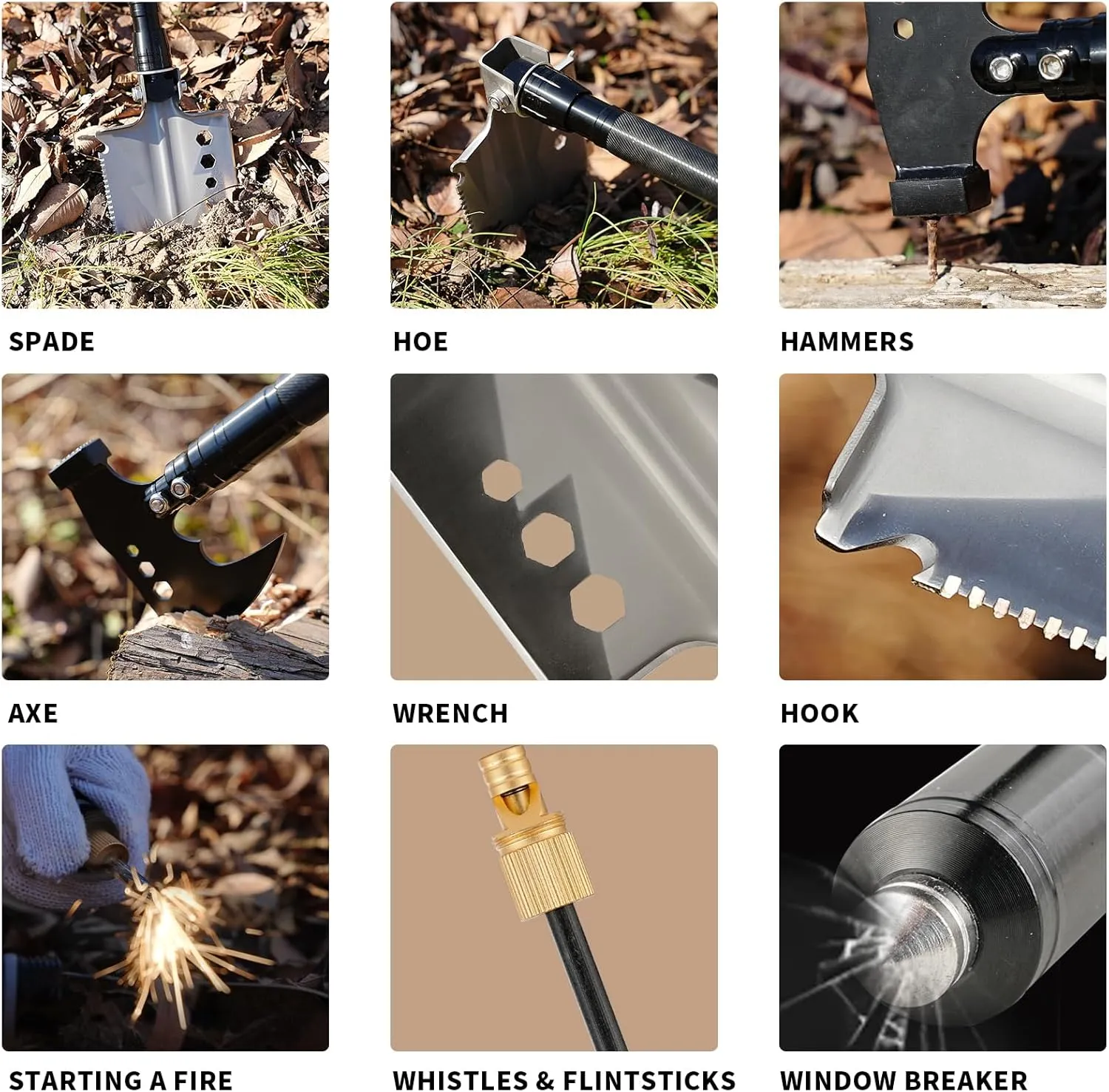 Camping Foldable Digging Shovel,MultiTool Steel Tactical Kit, Military Survival Shovel, Military Survival Gear Car, Emergency Compact, Off-Road Heavy Duty (Axe Shovel Set)