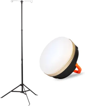 Camping Folding Lamp Pole with LED Camp Lantern, Lightweight Collapsible Aluminum Stand, Portable Hanging Tent Light Holder Stick for Picnic Hiking Fishing BBQ