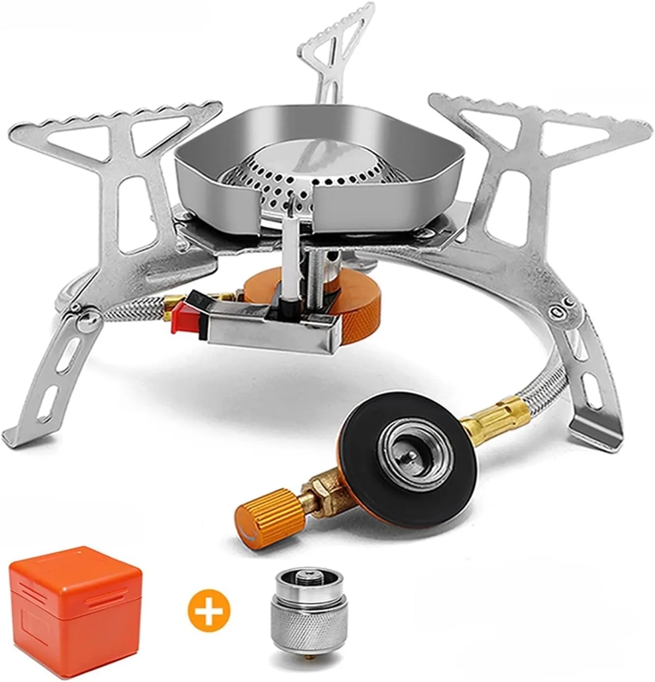 Camping Gas Stove Windproof Outdoor Gas Burner Portable Folding Split Tourist Equipment for Cooking Hiking 3500W (Color : Set 7)