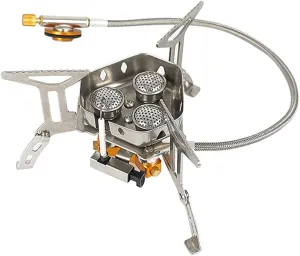 Camping Gas Stove,Junior Compact Burner,Backpacking Stoves,Outdoor Single Stove,Piezo Ignition, Portable Foldable Stove,Outdoor Backpacking and Picnics, Home Emergencies(3 fire heads)