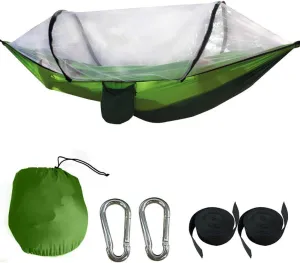 Camping Hammock,Lightweight Parachute Double Hammock with Mosquito Net,Portable Outdoor Hammock for Travel Backpacking Green 260x140cm