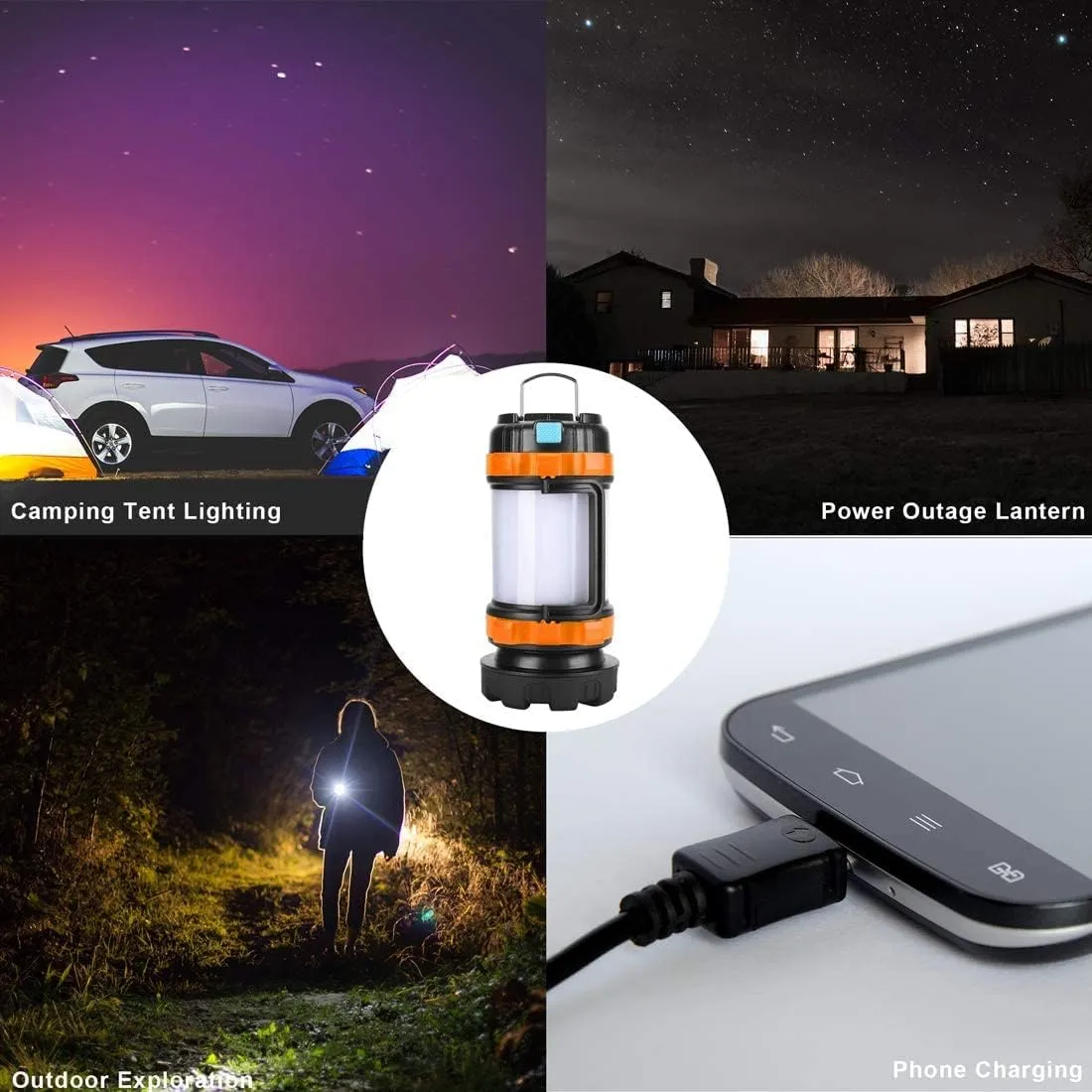 Camping Lantern Rechargeable , Alpswolf Camping Flashlight 4000 Capacity, 6 Modes, IPX4 Waterproof, Led Lantern for Camping, Hiking, Outdoor Recreations Orange 2 Pack