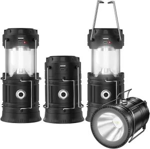 Camping Lantern Solar Rechargeable with Phone Charger,LED Lantern Flashlight 2 Power Supply Modes Survival Kit for Emergency, HuHMIASFMKicane(4 Pack)
