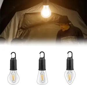 Camping Light Bulbs USB Rechargeable LED Camping Lanterns Portable Hooked Hanging Tent Lights Waterproof Outdoor for Emergency Hiking Fishing Backpacking Power Outages Multi-Functional, 3 pcs
