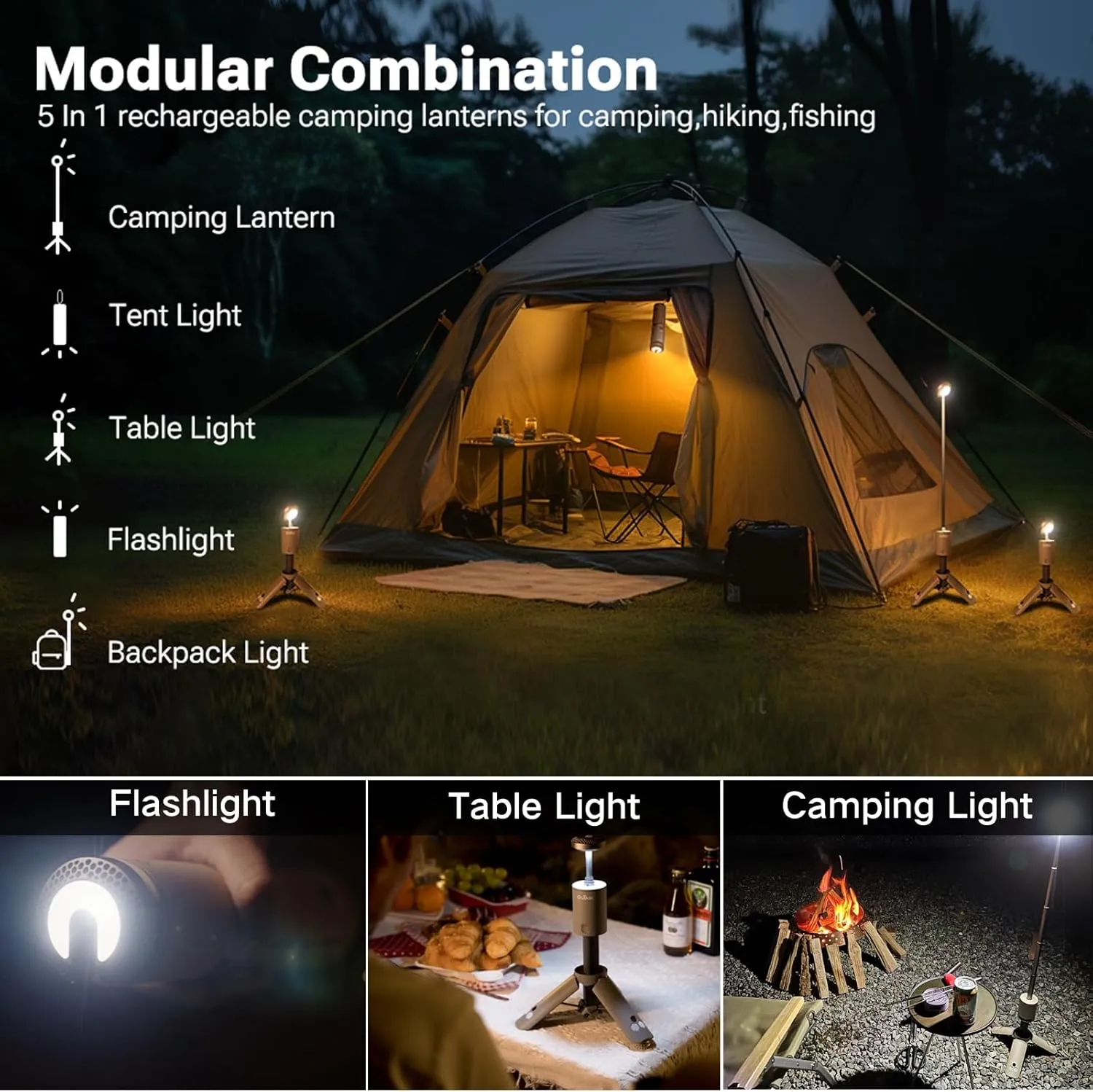 Camping Light Telescopic, Collapsible Magnetic Camping Lantern with 12000mAh Battery, Telescoping IPX6/IPX7 Waterproof Flashlights, Camping Lamp for Emergency, Camping, Hiking (Desert Yellow)