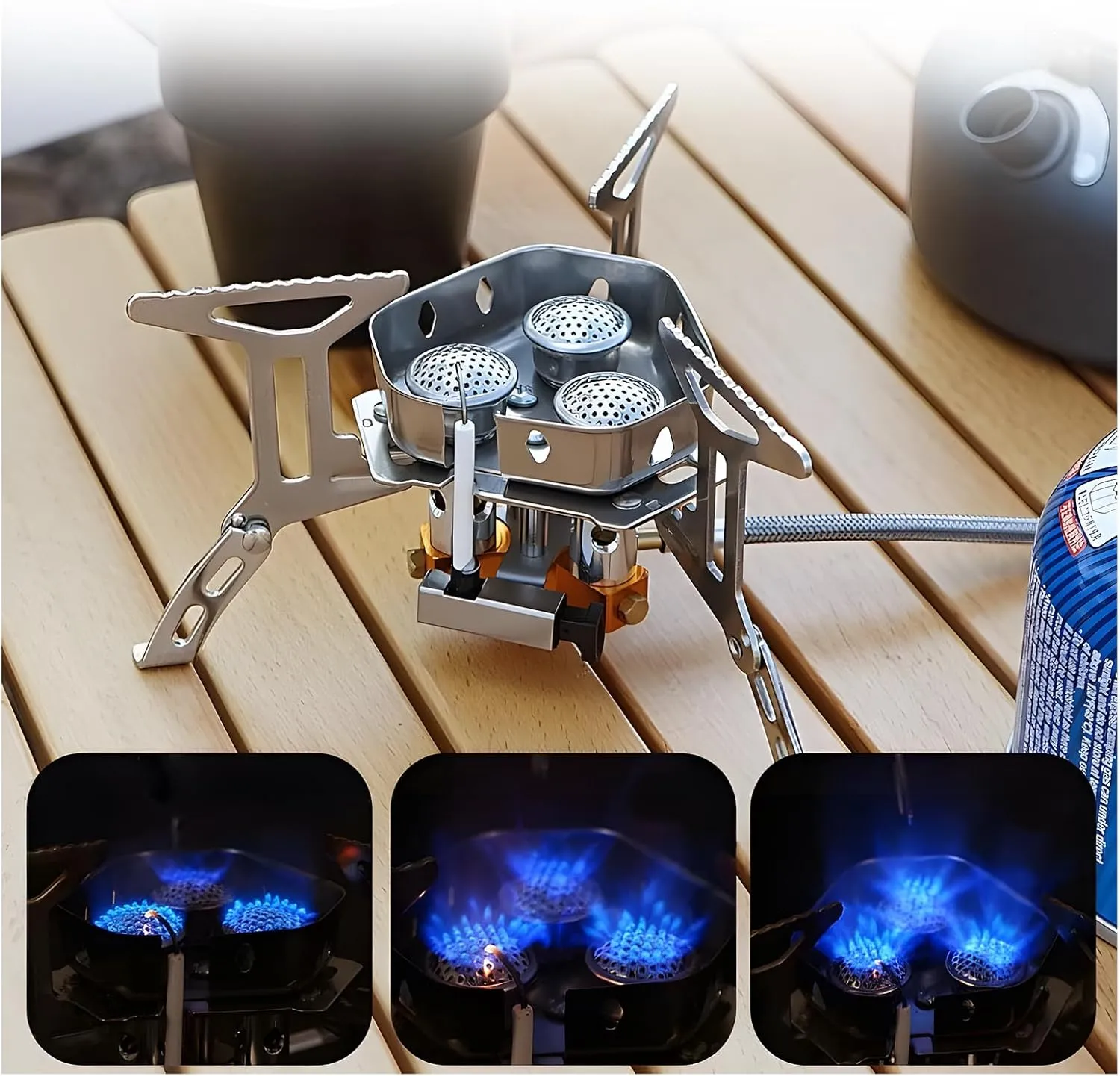 Camping Outdoor Windproof Gas Burner, 5800W Windproof Camp Stove Camping Gas Stove with Piezo Ignition, Carry Case, Portable Collapsible Stove Burner (1Pcs), large