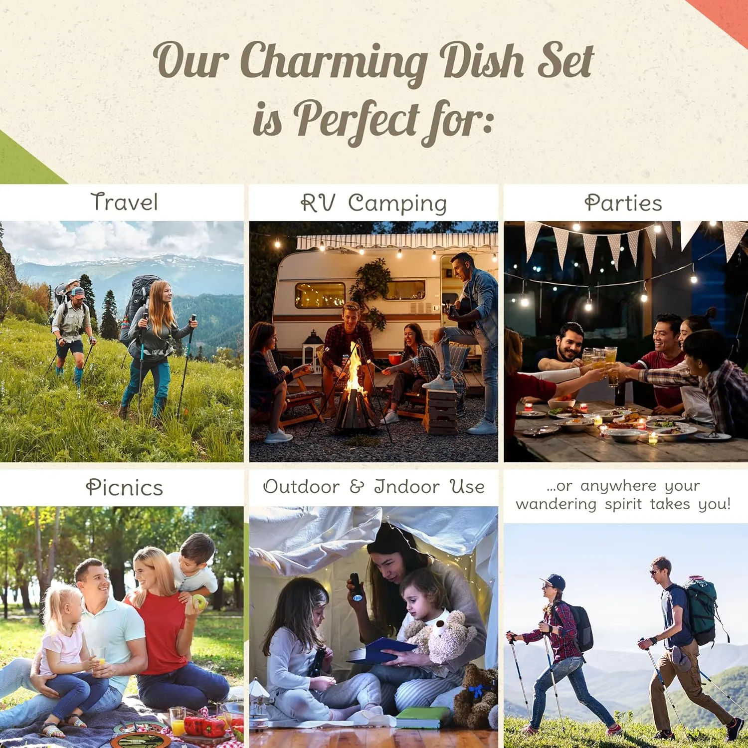 Camping Plates Cups and Bowls Set - 8-pc Wheat Straw Dinnerware Sets - 2 Bowls, 2 Cups, 2 Small & 2 Large Indoor/Outdoor RV Dishes - BPA Free, Dishwasher & Microwave Safe (Boho Blue)